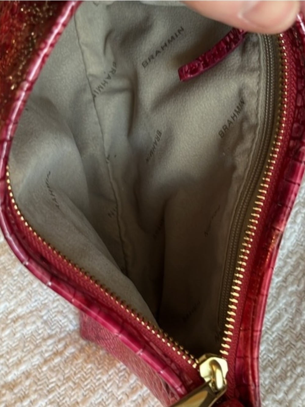 Brahmin Deep Red Croc-Embossed Shoulder Bag - Picture 4 of 5